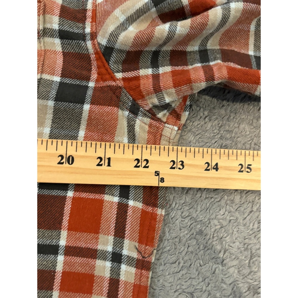 Eddie Bauer Mens Large Plaid Flannel Shirt Orange Black White Long Sleeve Cotton - Picture 3 of 7